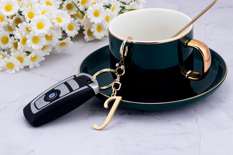 Suweibuke Cute Stainless Steel Gold Initial Letter Keychain for Women Girl, Charms for Key Handbag Backpack Bag, Personalized Gift - Image 3
